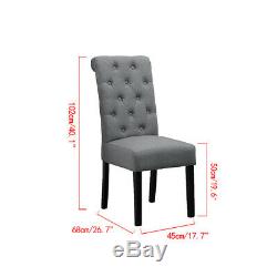 6Pcs Grey Button Tufted High Back Dining Chairs Fabric Upholstered Room Kitchen