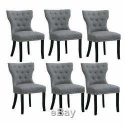 6Pcs Wing Back Dining Chairs Fabric Upholstered Accent Dining Room Kitchen Gray