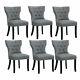 6pcs Wing Back Dining Chairs Fabric Upholstered Accent Dining Room Kitchen Gray