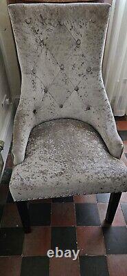 6X Silvery Grey Velvet Dining Chairs High Knocker Back Upholstered