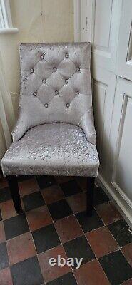 6X Silvery Grey Velvet Dining Chairs High Knocker Back Upholstered
