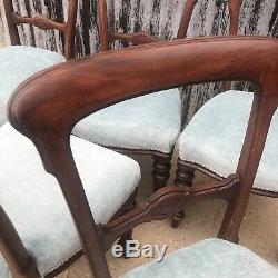 6 Antique Ballon Back Victorian Upholstered Dining Chairs