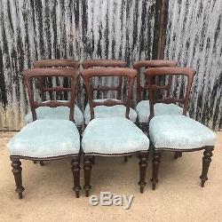 6 Antique Ballon Back Victorian Upholstered Dining Chairs