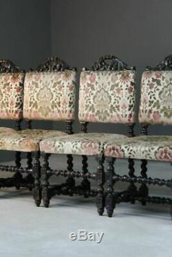 6 Antique Victorian Carved Oak Upholstered Dining Chairs