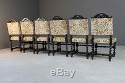 6 Antique Victorian Carved Oak Upholstered Dining Chairs