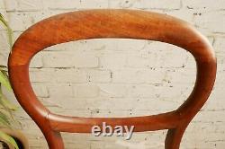 6 Antique Victorian Solid Mahogany Floral Upholstered Balloon Back Dining Chairs