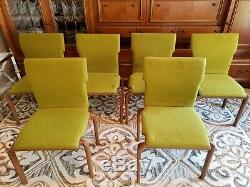 6 Bent Plywood Upholstered Mid Century Modern MCM Dining Chairs Bentwood Green