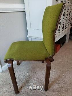 6 Bent Plywood Upholstered Mid Century Modern MCM Dining Chairs Bentwood Green