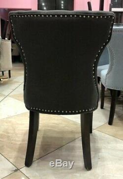6 Dark Grey Chair, Regent Button Back Dining Chairs, Wool Upholstered