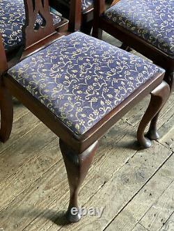6 Edwardian Mahogany Queen Anne Style Dining Chairs Blue Floral DELIVERY