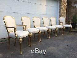 6 Gold French Style Vintage Dining Chairs Newly Upholstered STUNNING