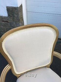 6 Gold French Style Vintage Dining Chairs Newly Upholstered STUNNING