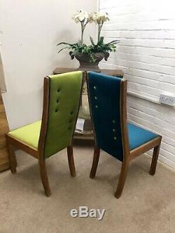 6 John Lewis Dining Chairs And TableNewly Upholstered In Multicoloured Velvet