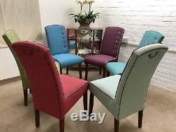 6 John Lewis Dining Chairs Newly Upholstered In Multicoloured Fabric