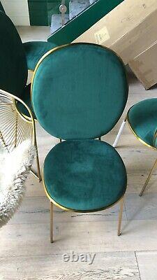 6 Le Rond, Made. Com style green upholstered velvet dining chairs