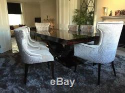 6 Luxury Dining Chairs, Hand Built, Cream Upholstered With Dark Mahogany Legs