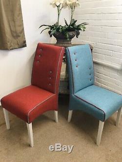 6 M&S Dining Chairs newly Upholstered In Multicoloured Tweeted Fabric