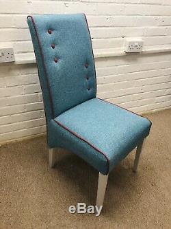 6 M&S Dining Chairs newly Upholstered In Multicoloured Tweeted Fabric
