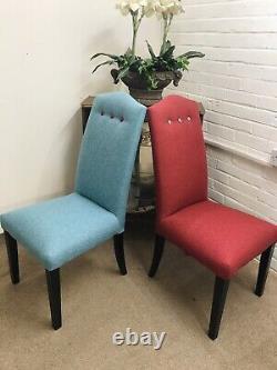 6 Multiyork Dining Chairs newly Upholstered In Multicoloured tweeted Fabric