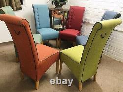 6 Next Dining Chairs newly Upholstered In Multicoloured Water clean Fabric