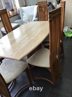 6 Place Marble Dining Table And 6 Upholstered Chairs