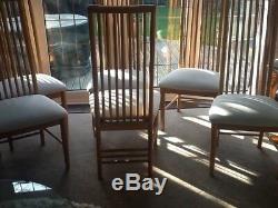 6 Solid Light Oak Dining Chairs with Upholstered Oyster Seat & Spindle Back