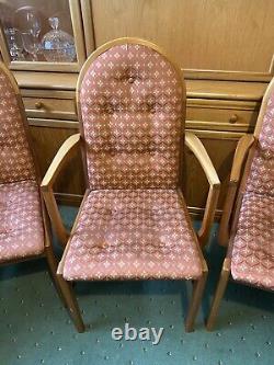 6 Sutcliffe Trafalgar Droxford Teak Round Back Upholstered Dining Chairs. Solid
