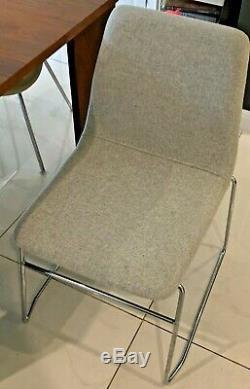 6 VIV grey Danish wool & chrome upholstered stackable dining chairs by Naughtone