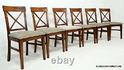 6 Vintage Cross Back Dining Chairs Newly Upholstered Seats FREE UK Delivery