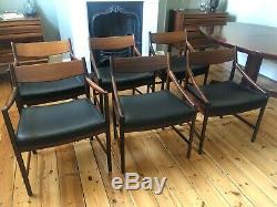 6 Vintage Rosewood Dining Chairs (2 carvers) re-upholstered in leather