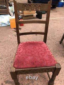 6 Vintage Wooden Farmhouse Dining Chairs With Upholstered Seats