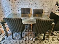 6 dining chairs dark grey striped