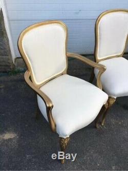 6 gorgeous gold vintage french style dining/ salon chairs newly upholstered