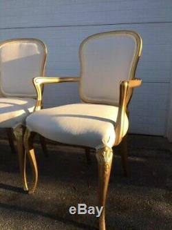 6 gorgeous gold vintage french style dining/ salon chairs newly upholstered