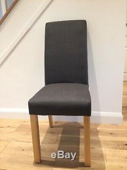 6 modern dining chairs, upholstered in mocha/darkchocolate linen type fabric