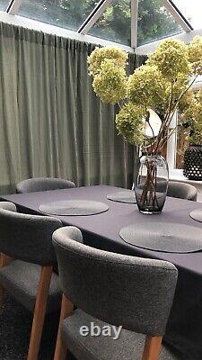 6pcs Grey upholstered mid century dining chairs, wooden legs, Great Condition