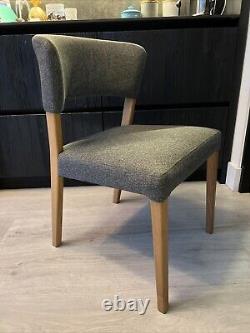 6pcs Grey upholstered mid century dining chairs, wooden legs, Great Condition