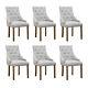 6x Beige Curved Button Tufted Dining Chairs Fabric Upholstered Accent Lounge New