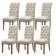 6x Beige Fabric Dining Chairs Button Tufted High Back Upholstered Kitchen Room