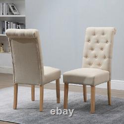 6x Beige Fabric Dining Chairs Button Tufted High Back Upholstered Kitchen Room