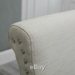 6x Beige Upholstered High Back Fabric Rivets Dining Chairs Wood Legs Dining Room