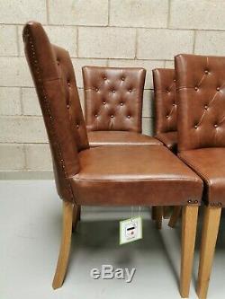 6x Bentley Designs Westbury Brown Tan Faux Leather Upholstered Dining Chairs