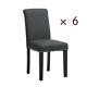 6x Dining Chairs Dark Grey Upholstered Fabric With Rivets Wood Legs Diningroom