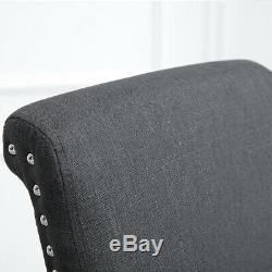6x Dining Chairs Dark Grey Upholstered Fabric with Rivets Wood Legs Diningroom