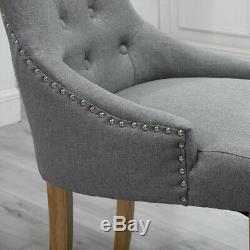 6x Dining Chairs Grey Fabric Upholstered Curved Button Tufted Accent Lounge UK