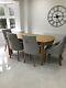 6x Dining Chairs Upholstered Fabric Oak Wood Legs