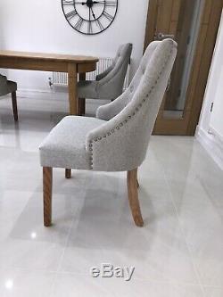 6x Dining Chairs Upholstered Fabric Oak Wood Legs