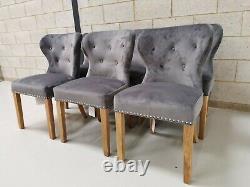 6x Furniture Village Chennai Upholstered Grey Velvet Dining Chairs RRP-£1374