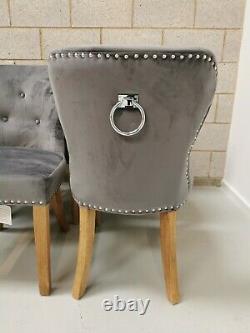 6x Furniture Village Chennai Upholstered Grey Velvet Dining Chairs RRP-£1374