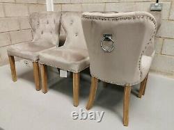 6x Furniture Village Chennai Upholstered Taupe Velvet Dining Chairs RRP-£1374